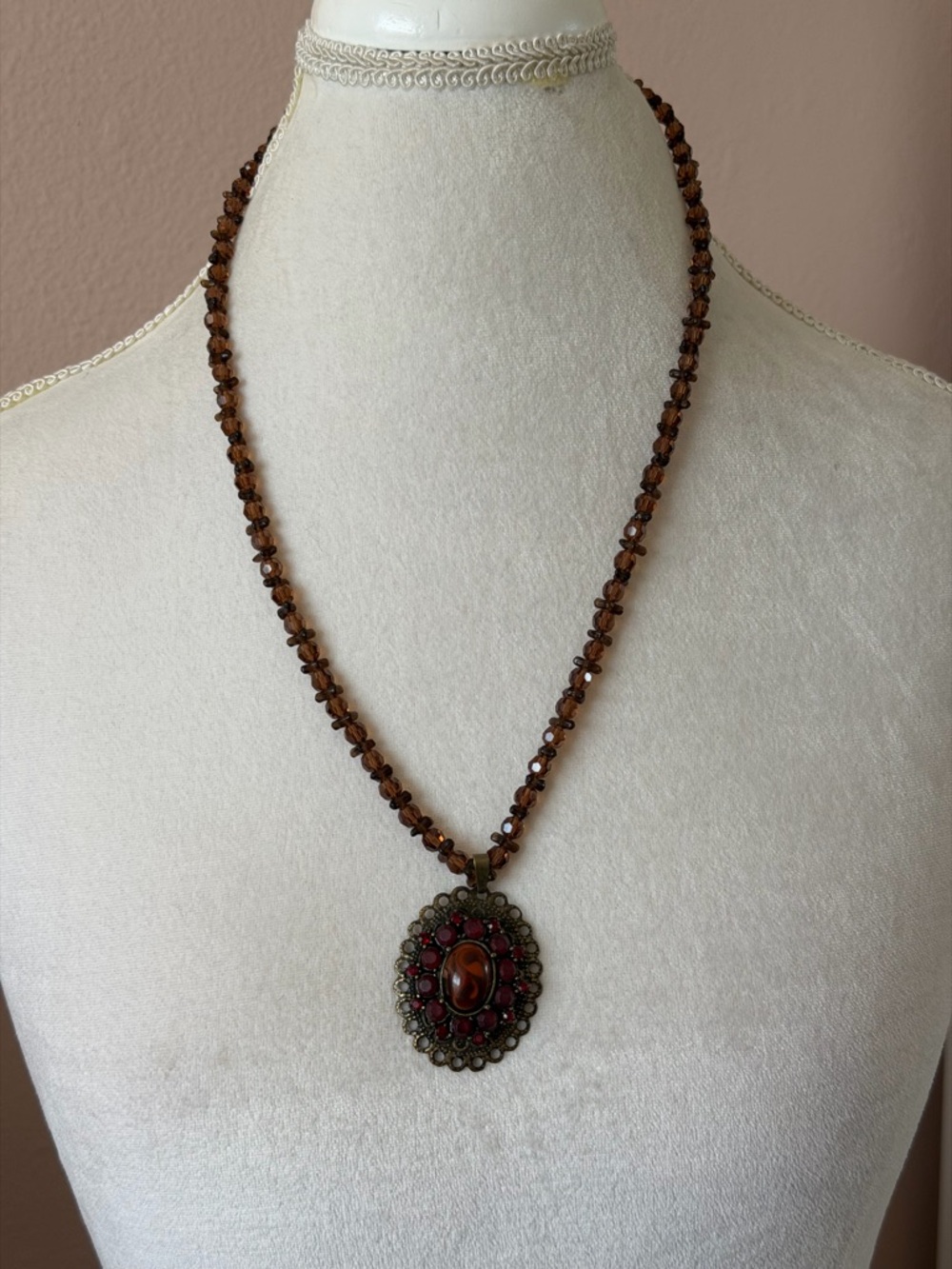 Vintage Ornate Multi-Strand Statement Necklace - Bronze Crystals & Champagne